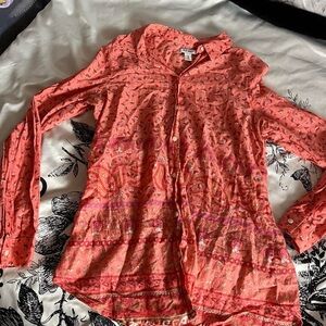 Coral boho button-up blouse